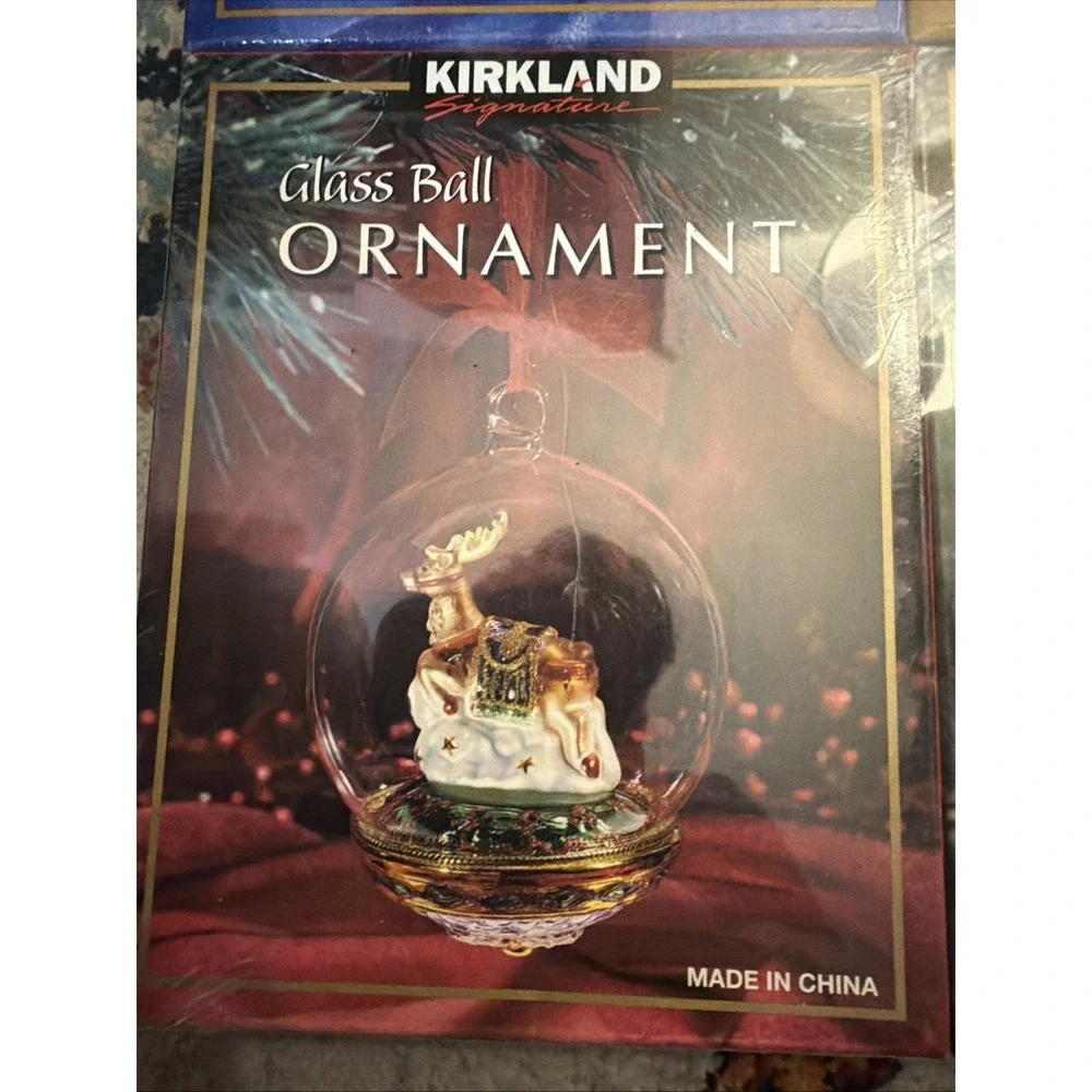 4 KIRKLAND SIGNATURE Glass Ball Ornaments Santa Deer Polar Bear Snowman